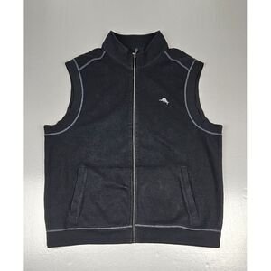 Tommy Bahama Vest Mens XL. Black White Swordfish Full‎ Zip 100% Cotton.